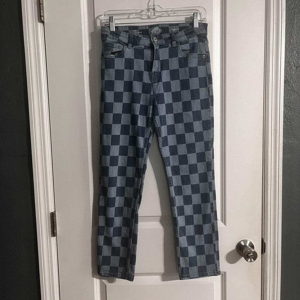 Kids Checkered Blue Jeans